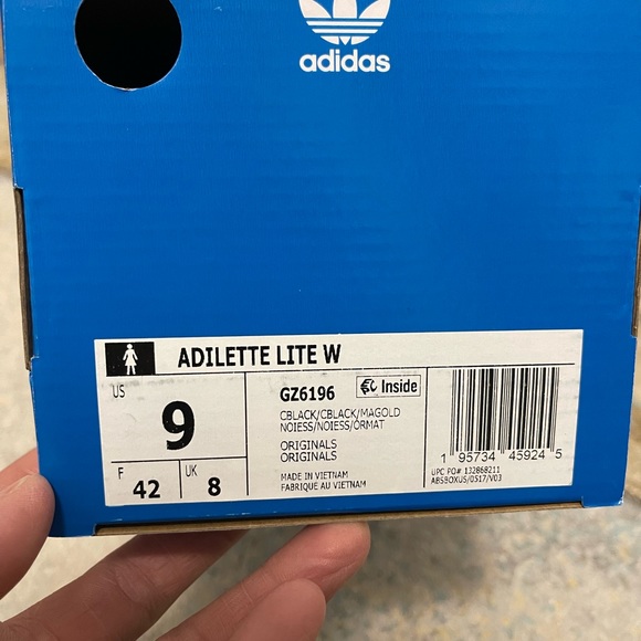 NIB Men Sz 8/Women Sz 9 (Euro Sz 42) Adidas Adilette Lite Slides In Black/Gold - Picture 8 of 13